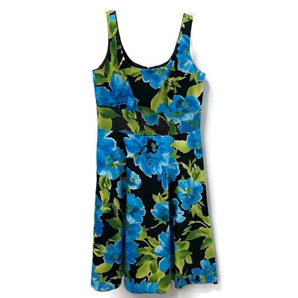 Donna Ricco Blue & Green Floral Tank A-line Dress - Picture 1 of 2